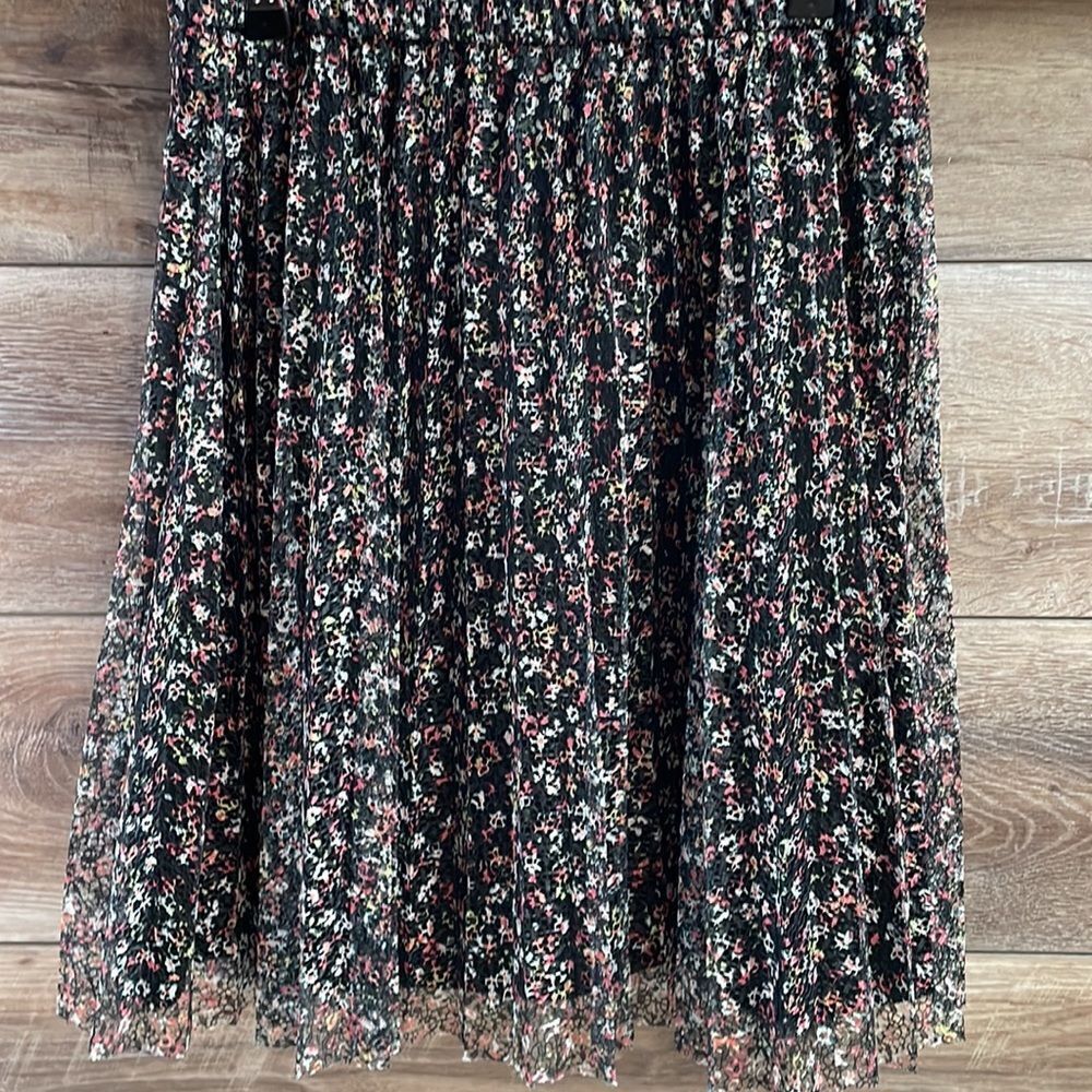 ELLE Womens Skirt Pleated A Lined Lace  Cottagecore FairyGoth Floral Black Sz XS